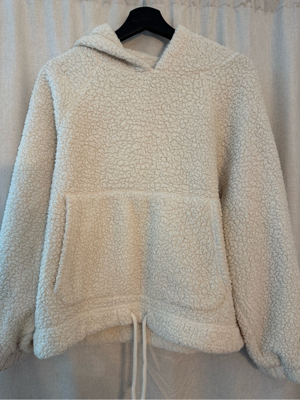 American Eagle Sherpa Teddy Fleece Hoodie Cream Pullover Women’s Small